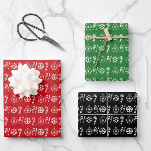 Cute red green black minimalist Christmas icons Wrapping Paper Sheet