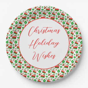 Cute Red Green Christmas Festive Fun Holiday Decor Paper Plate