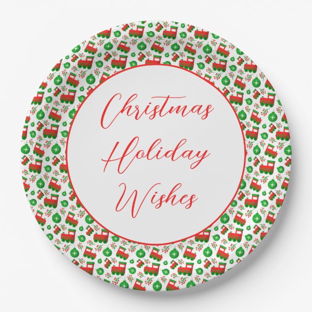 Cute Red Green Christmas Festive Fun Holiday Decor Paper Plate (Front)