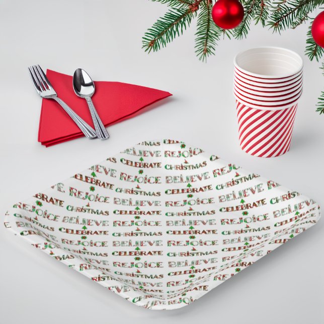 Cute Red Green Christmas Pattern Paper Plate (Creator Uploaded)