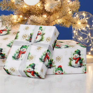 Cute Red Green Christmas Snowman Seamless Pattern Wrapping Paper