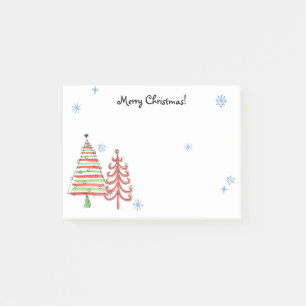 Cute Red Green Christmas Trees Merry Christmas Post-it Notes