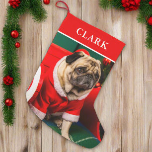 Cute Red & Green Dog Puppy Pet Photo Name  Small Christmas Stocking