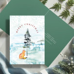 Cute Red & Green Fox Watercolor Christmas Holiday Card<br><div class="desc">This charming woodland holiday card showcases a delightful watercolor fox nestled under a pine tree in a snow-covered field. A farmhouse-style snowy background in shades of white and pale blue. The words "Merry Christmas" are elegantly arched over the scene in classic typography. Inside, a deep hunter green provides the backdrop...</div>
