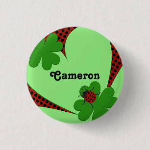 Cute Red Green Ladybug Clover Leaf Name 3 Cm Round Badge