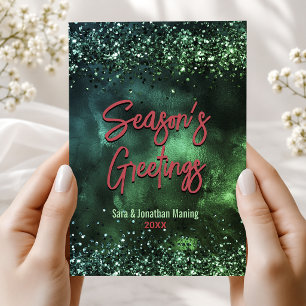 Cute red green marble art Christmas new year Postcard