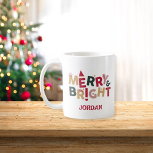 Cute Red Green Merry And Bright Christmas Coffee Mug