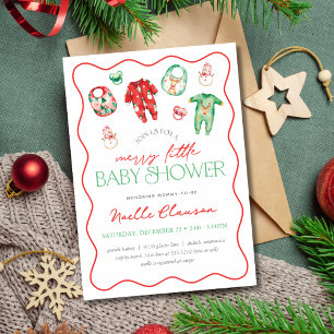 Cute Red Green Merry Little Christmas Baby Shower Invitation