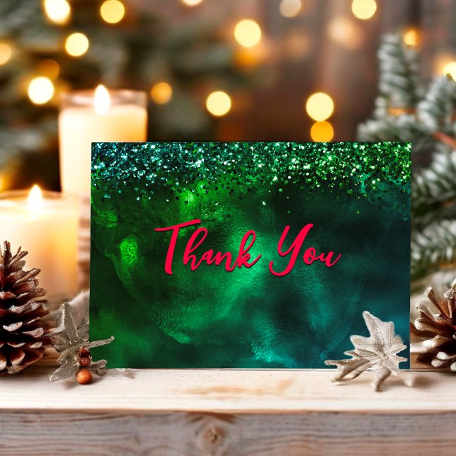 Cute red green monogram marble art thank you card (Creator Uploaded)