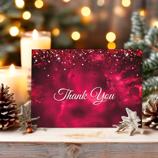 Cute red green monogram marble art thank you card (Creator Uploaded)