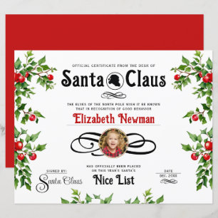 Cute Red Green Naughty Nice List Photo Certificate