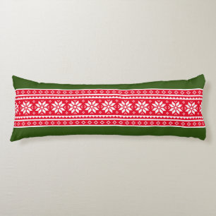 Cute red green nordic snowflake pattern bed decor body cushion