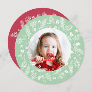 Cute Red & Green Pine and Holly Christmas Wreath Invitation