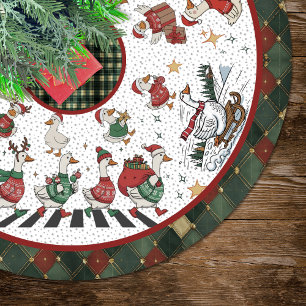 Cute Red Green Silly Goose Christmas Brushed Polyester Tree Skirt