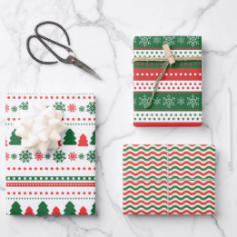 Cute Red Green Snowflakes Christmas Pattern Wrapping Paper Sheet