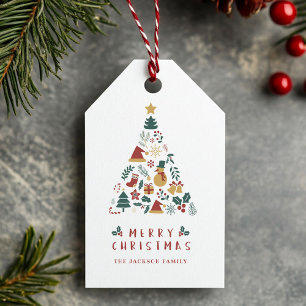 Cute Red/Green Watercolor Holiday Christmas Tree Gift Tags