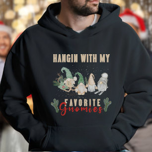 Cute Red Green Watercolor Modern Gnomies Christmas Hoodie