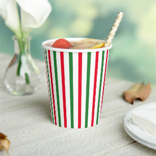Cute red green white candy cane vertical stripes paper cups