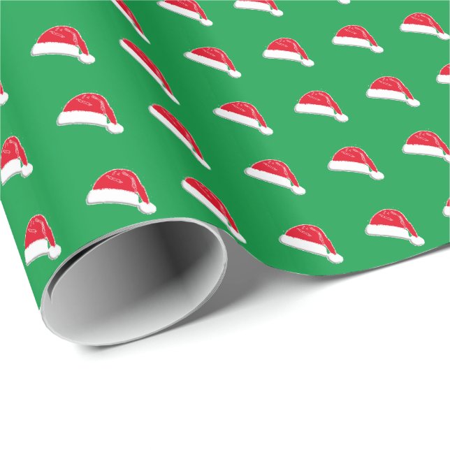 Cute red green white vintage Santa hat Christmas Wrapping Paper (Roll Corner)