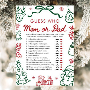Cute Red Green Winter Guess Who Mum or Dad Game Invitation