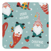 Cute Red Green Yellow Elf Gnome Christmas Pattern