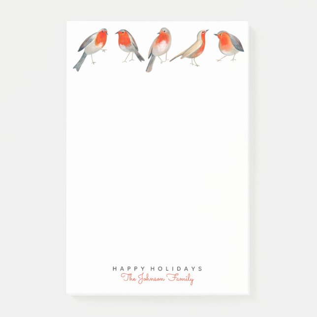 Cute red & grey robin birds Holiday Christmas Post-it Notes (Front)