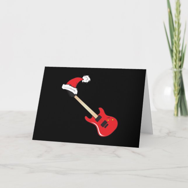 Cute Red Guitar Santa Hat Mouse Pad Clock Pillows Holiday Card (Front)