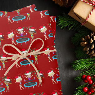 Cute Red Gymnastics Christmas Gymnast Girls Wrapping Paper Sheet