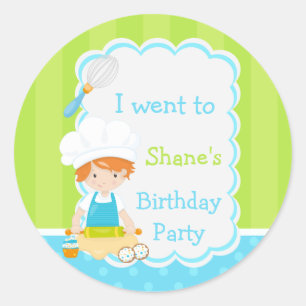Cute Red Hair Boy Baking Birthday Party Classic Round Sticker