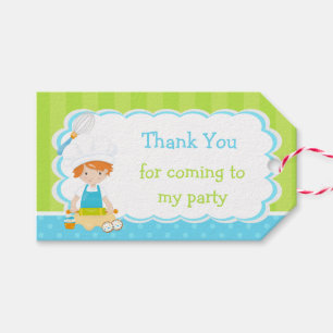 Cute Red Hair Boy Baking Birthday Party Gift Tags