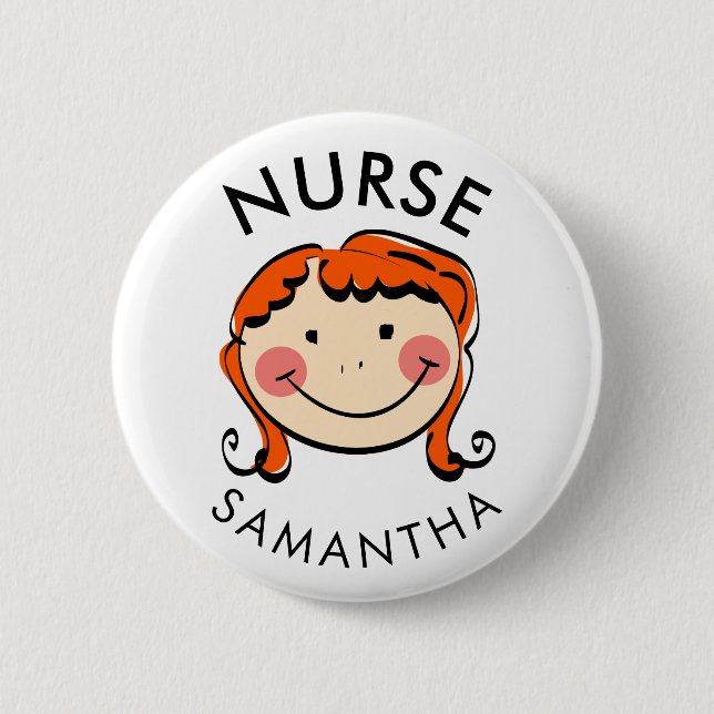 Cute Red Hair Cartoon Nurse Name 6 Cm Round Badge (Front)