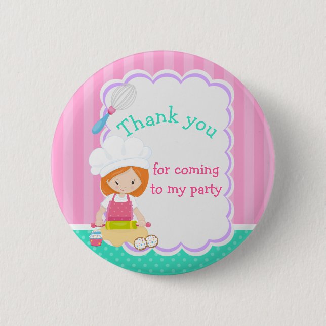 Cute Red Hair Girl Baking Birthday Party 6 Cm Round Badge (Front)