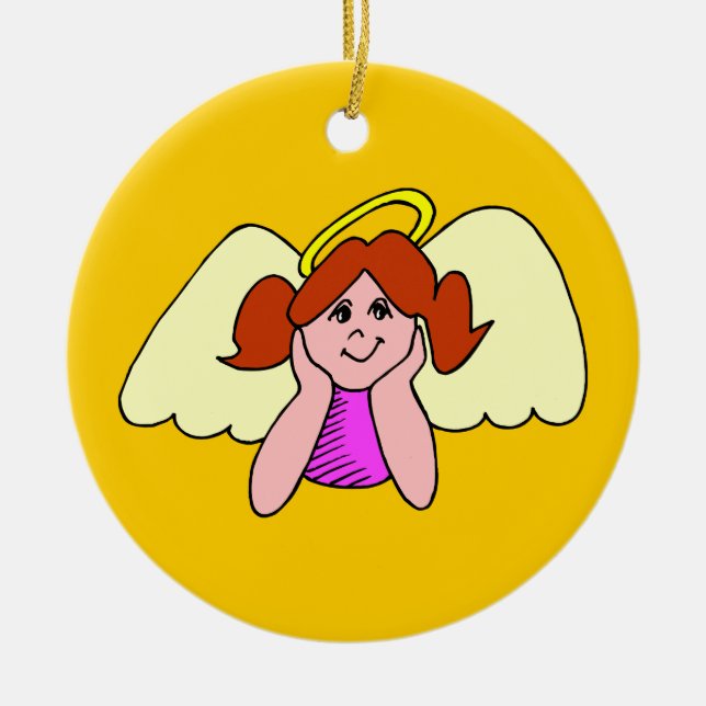 Cute Red Hair Girl Christmas Angel Ceramic Tree Decoration (Front)