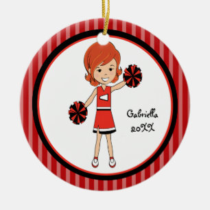 Cute Red Haired Cheerleader Christmas Ornament