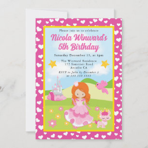 Cute Red Haired Princess Kids Birthday Invitation