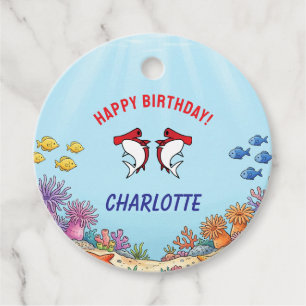 Cute Red Hammerhead Shark Kids Birthday Favour Tags