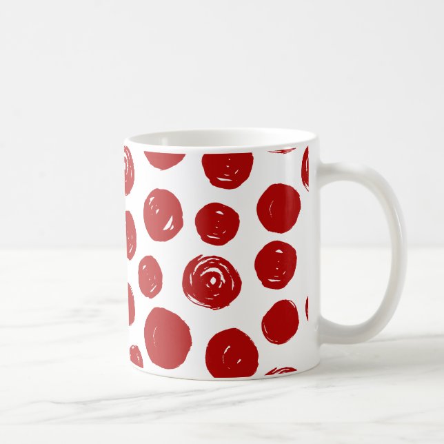Cute Red hand drawn watercolor polka dots Coffee Mug (Right)