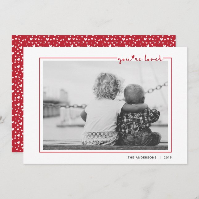 Cute Red Handwritten You're Loved Frame Valentine Invitation (Front/Back)