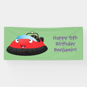 Cute red happy hovercraft cartoon banner