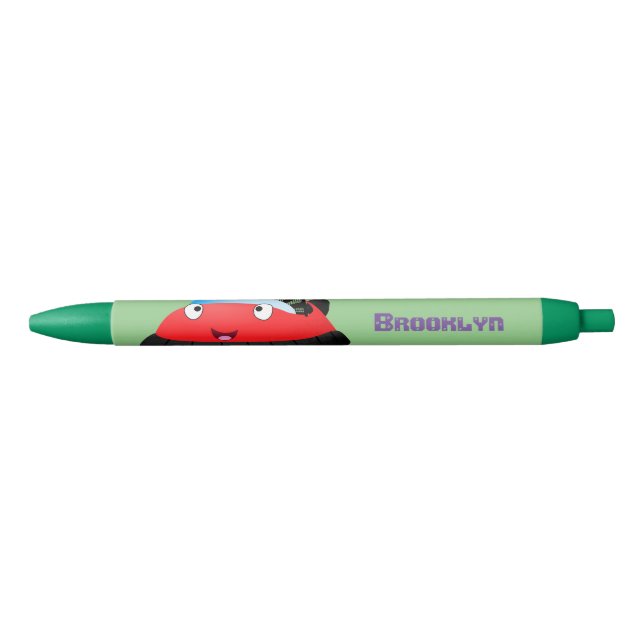 Cute red happy hovercraft cartoon black ink pen (Front)