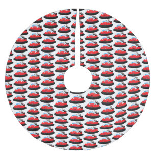 Cute red happy hovercraft cartoon brushed polyester tree skirt