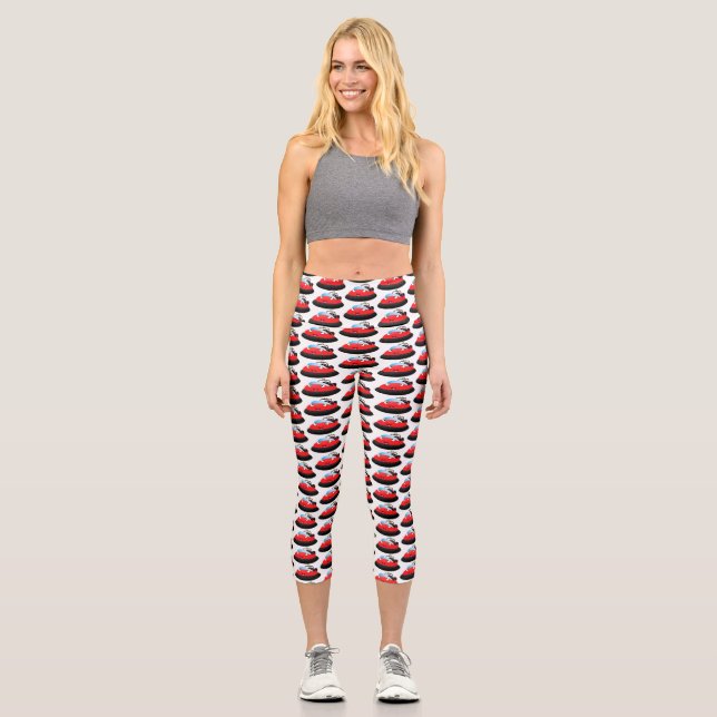 Cute red happy hovercraft cartoon capri leggings (Front)