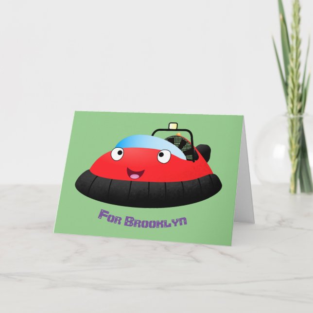 Cute red happy hovercraft cartoon card (Front)