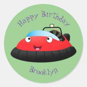 Cute red happy hovercraft cartoon classic round sticker