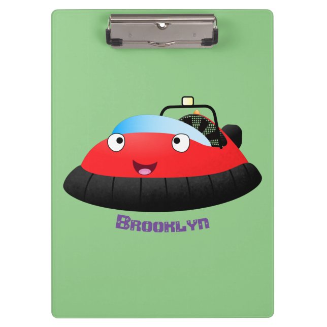Cute red happy hovercraft cartoon clipboard (Front)