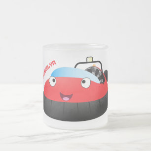 Cute red happy hovercraft cartoon frosted glass coffee mug