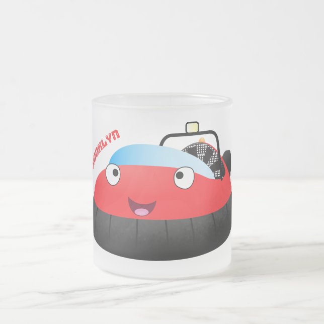 Cute red happy hovercraft cartoon frosted glass coffee mug (Center)