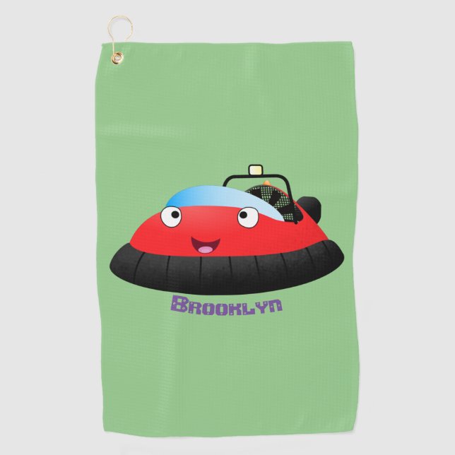Cute red happy hovercraft cartoon golf towel (Front)