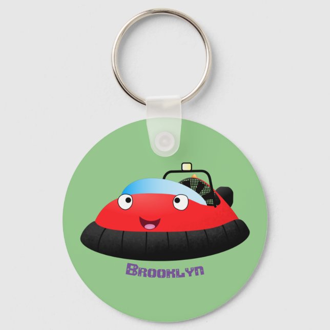 Cute red happy hovercraft cartoon key ring (Front)