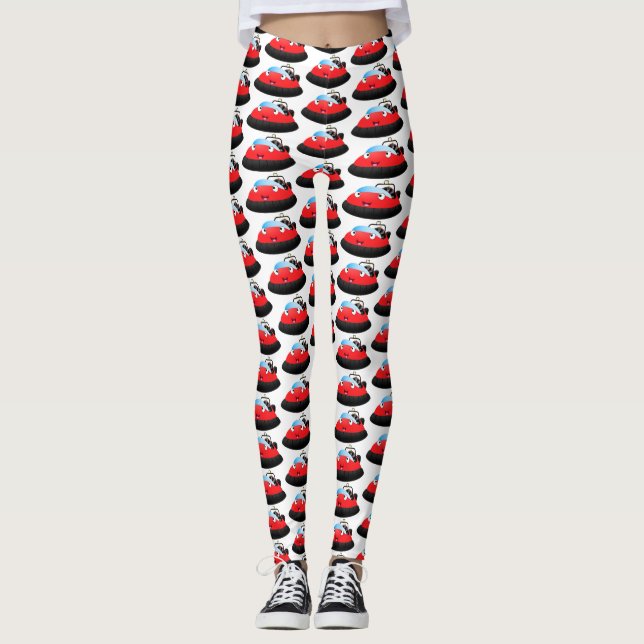 Cute red happy hovercraft cartoon leggings (Front)